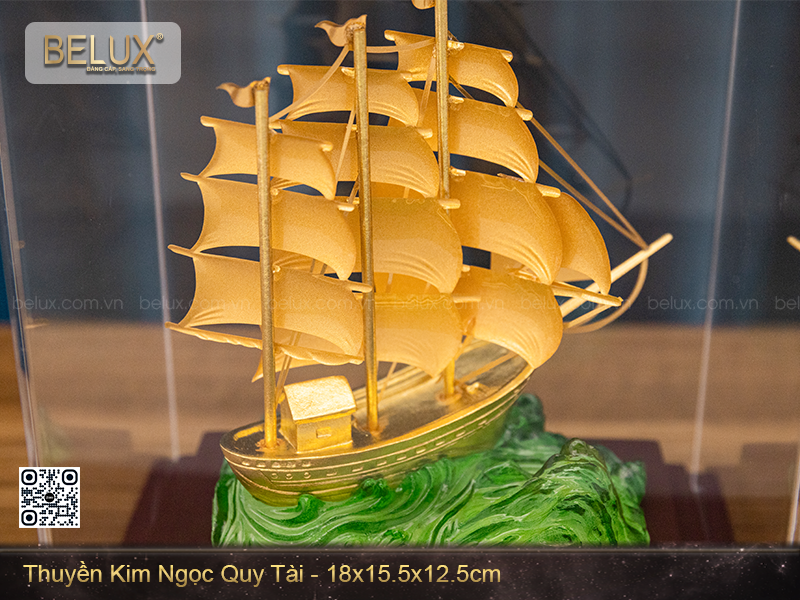 Mô hình thuyền kim ngọc quy tài dát vàng&nbsp;